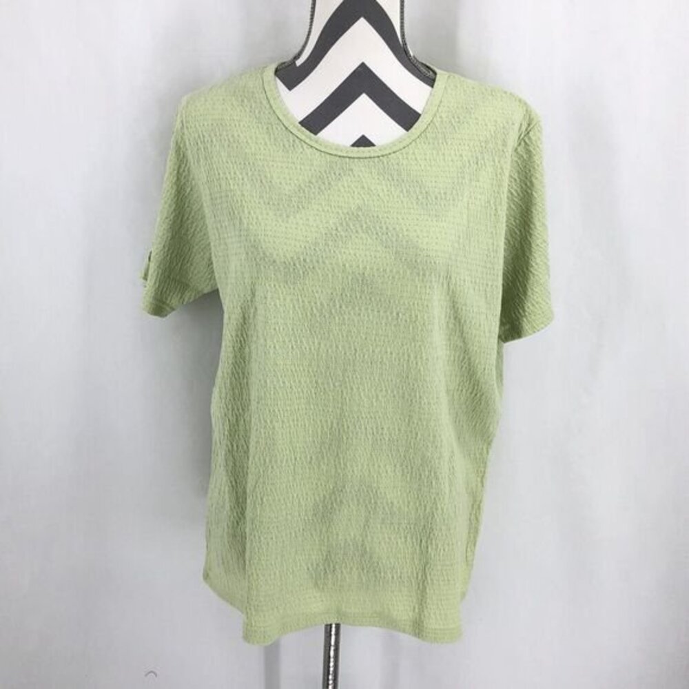 Sara Morgan Ribbed Textured Round Neck Short Sleeved T-Shirt Green BA8 Large